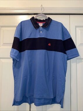 Men's Light Blue and Navy Blue Striped Polo Shirt - Classic Short Sleeve